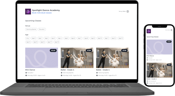 List of available classes in the portal, where the customer can sign up.