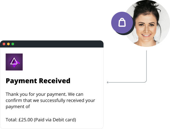Online shop order placement with email example - thanking the customer for their payment.