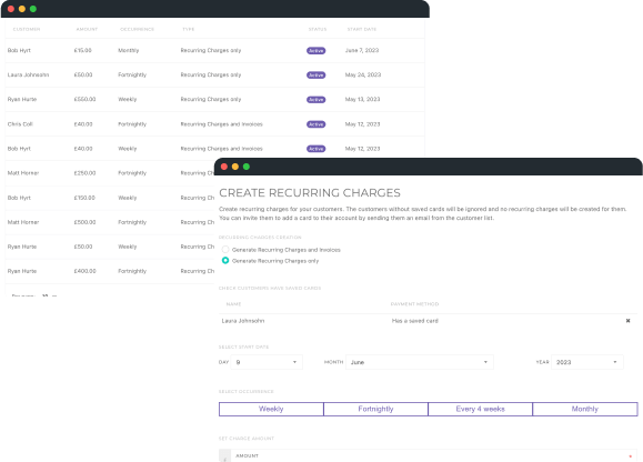 Set up different payment options including recurring charges and payment plans.
