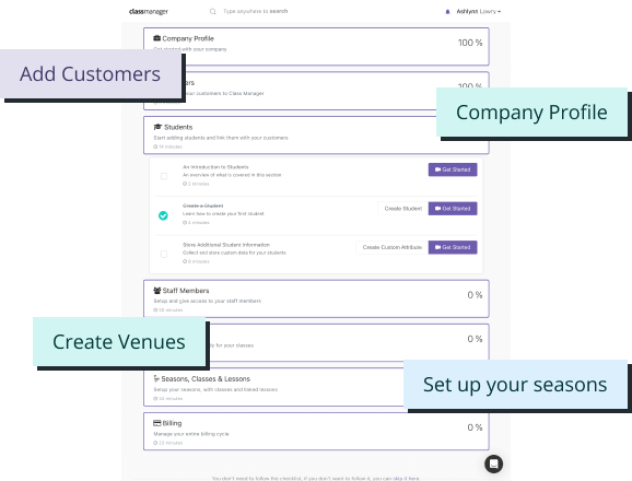 Class Manager startup guide with step-by-step instructions.