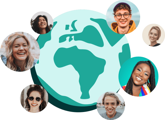 Illustration of the world with profile pictures of delighted Class Manager users, representing the thriving community.