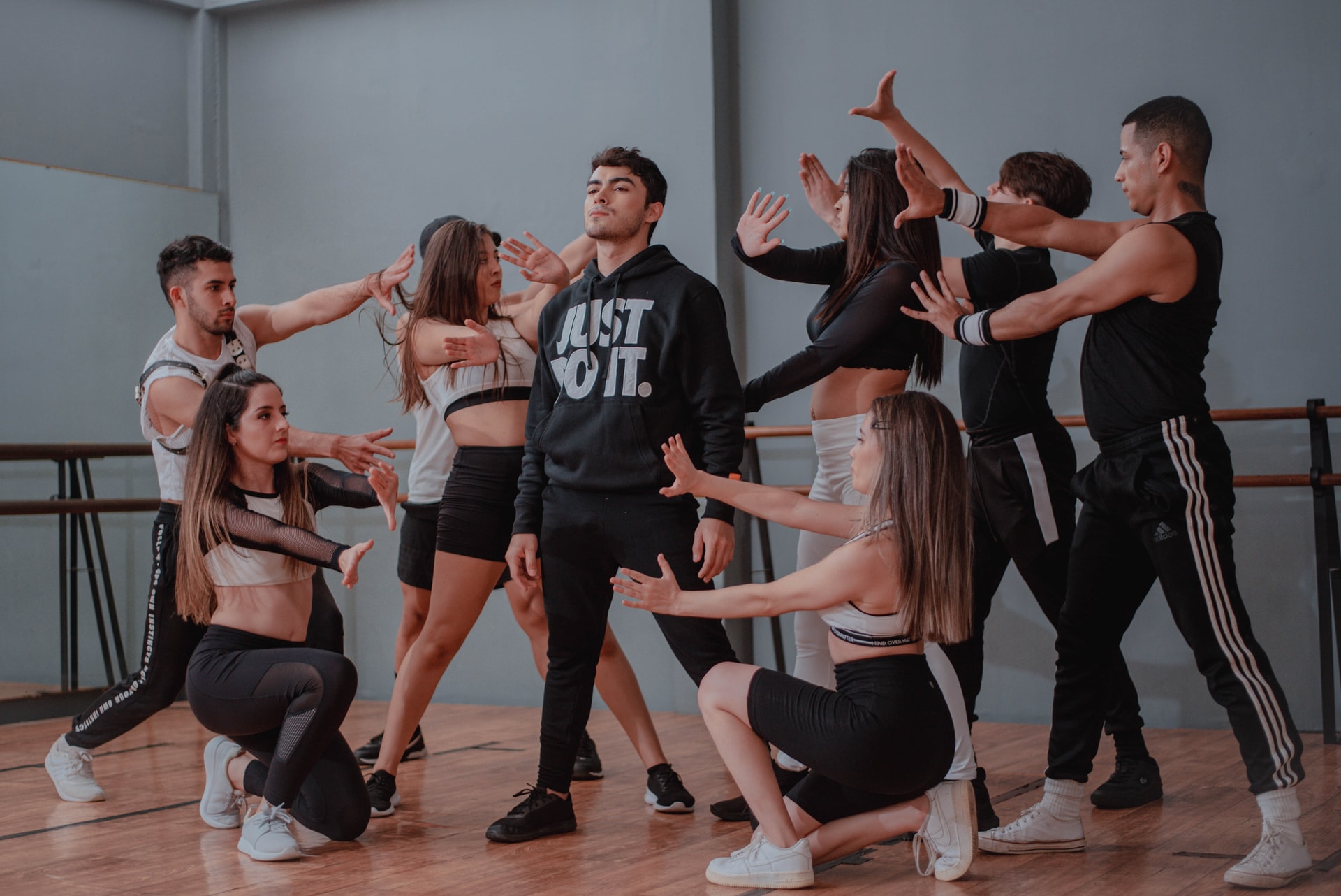 group of dancers promoting dance studio